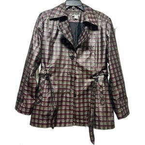 Dalia Collection Plaid Rain Coat. Purple Gray